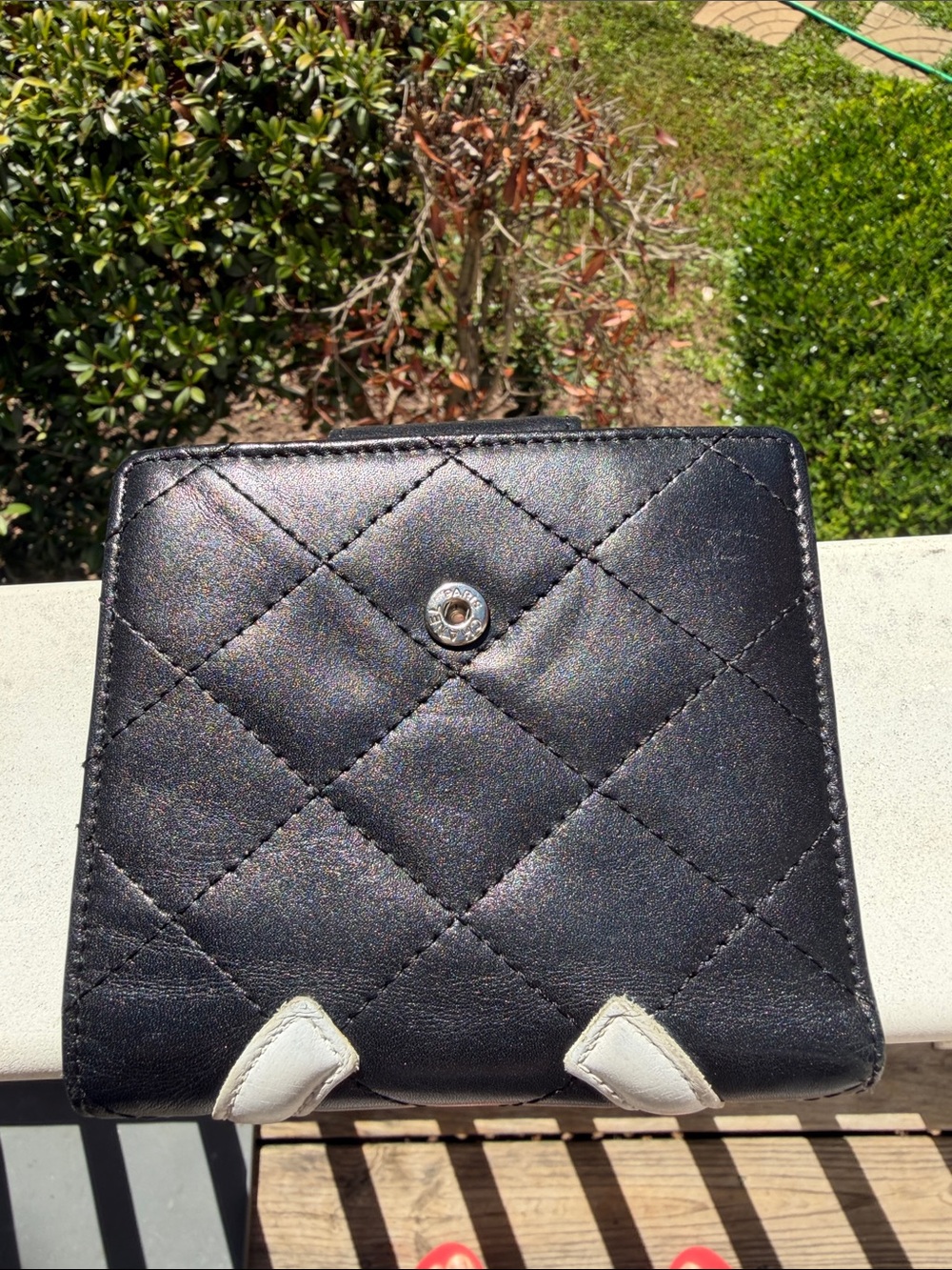 CHANEL Cambon Authentic Black and White Leather Wallet with Pink interior GUC - Picture 12 of 17